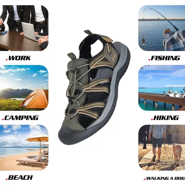 imageGRITION Mens Outdoor Hiking Sandals Summer Beach Closed Toe Water Sandal Waterproof Comfortable Fisherman Adventures Sport Athletic Walking Traveling Shoes SandlesGreen Mens Closed Toe Sandals