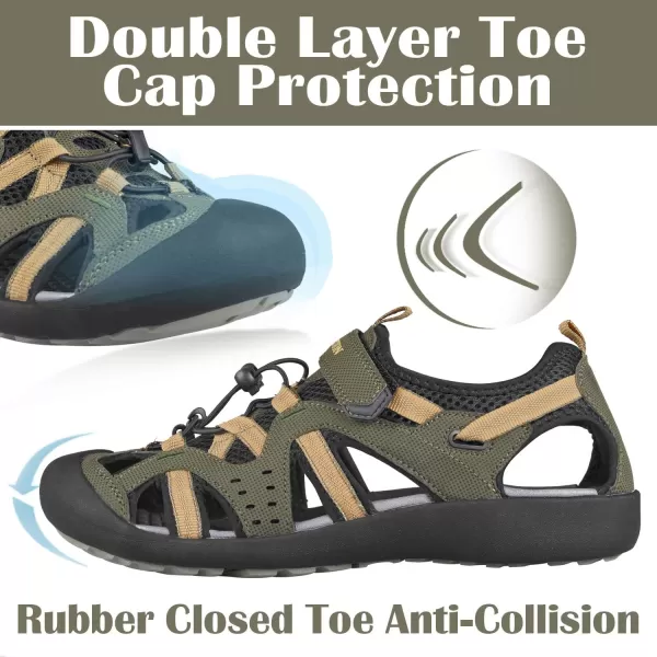 imageGRITION Mens Outdoor Hiking Sandals Summer Beach Closed Toe Water Sandal Waterproof Comfortable Fisherman Adventures Sport Athletic Walking Traveling Shoes SandlesKhaki
