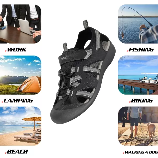 imageGRITION Mens Outdoor Hiking Sandals Summer Beach Closed Toe Water Sandal Waterproof Comfortable Fisherman Adventures Sport Athletic Walking Traveling Shoes SandlesBlack