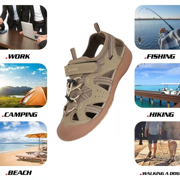 imageGRITION Mens Outdoor Hiking Sandals Summer Beach Closed Toe Water Sandal Waterproof Comfortable Fisherman Adventures Sport Athletic Walking Traveling Shoes SandlesBeige