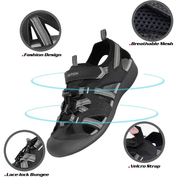 imageGRITION Mens Outdoor Hiking Sandals Summer Beach Closed Toe Water Sandal Waterproof Comfortable Fisherman Adventures Sport Athletic Walking Traveling Shoes SandlesBlack