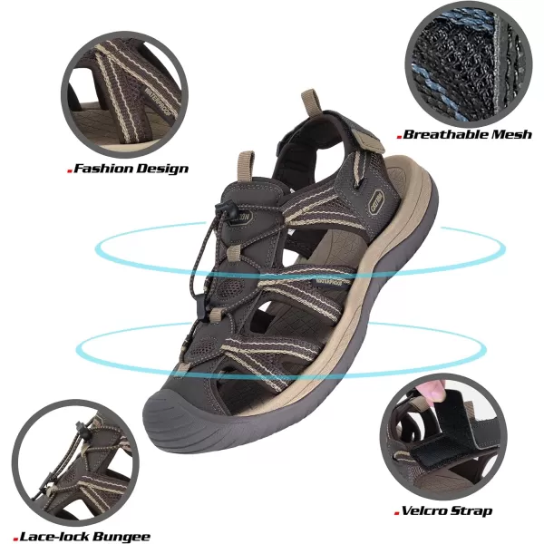 imageGRITION Mens Outdoor Hiking Sandals Summer Beach Closed Toe Water Sandal Waterproof Comfortable Fisherman Adventures Sport Athletic Walking Traveling Shoes SandlesBrown Mens Closed Toe Sandals
