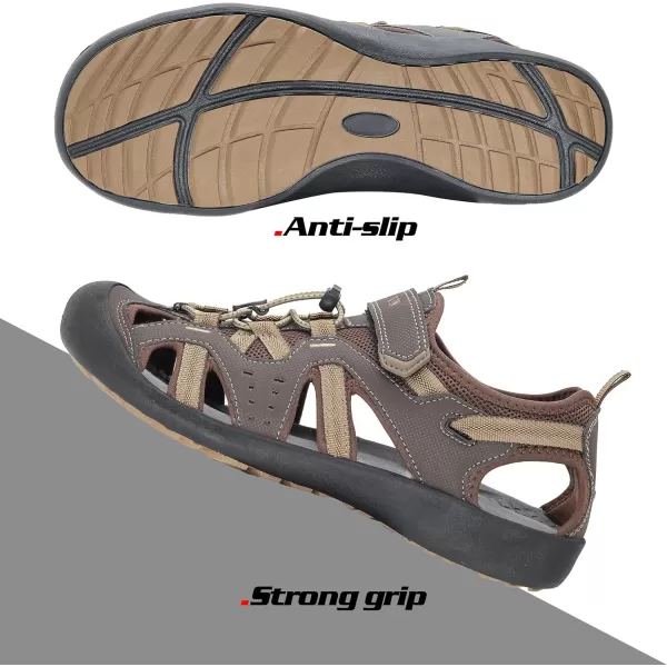 imageGRITION Mens Outdoor Hiking Sandals Summer Beach Closed Toe Water Sandal Waterproof Comfortable Fisherman Adventures Sport Athletic Walking Traveling Shoes SandlesBrown