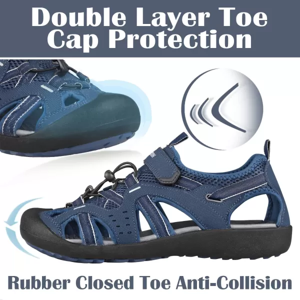 imageGRITION Mens Outdoor Hiking Sandals Summer Beach Closed Toe Water Sandal Waterproof Comfortable Fisherman Adventures Sport Athletic Walking Traveling Shoes SandlesNavy