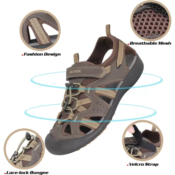 imageGRITION Mens Outdoor Hiking Sandals Summer Beach Closed Toe Water Sandal Waterproof Comfortable Fisherman Adventures Sport Athletic Walking Traveling Shoes SandlesBrown