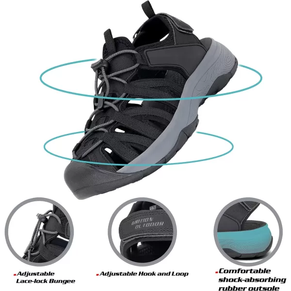 imageGRITION Mens Outdoor Hiking Sandals Summer Beach Closed Toe Water Sandal Waterproof Comfortable Fisherman Adventures Sport Athletic Walking Traveling Shoes SandlesBlack Mens Hiking Sandals