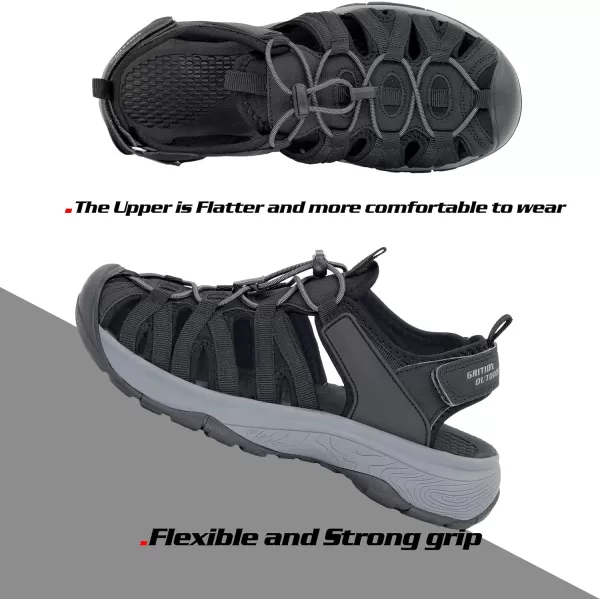 imageGRITION Mens Outdoor Hiking Sandals Summer Beach Closed Toe Water Sandal Waterproof Comfortable Fisherman Adventures Sport Athletic Walking Traveling Shoes SandlesBlack Mens Hiking Sandals
