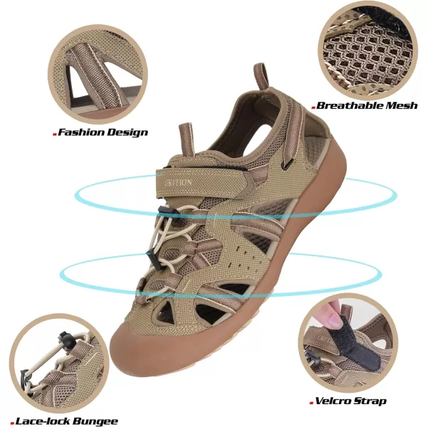 imageGRITION Mens Outdoor Hiking Sandals Summer Beach Closed Toe Water Sandal Waterproof Comfortable Fisherman Adventures Sport Athletic Walking Traveling Shoes SandlesBeige