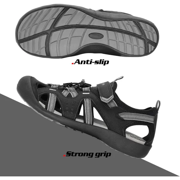 imageGRITION Mens Outdoor Hiking Sandals Summer Beach Closed Toe Water Sandal Waterproof Comfortable Fisherman Adventures Sport Athletic Walking Traveling Shoes SandlesBlack