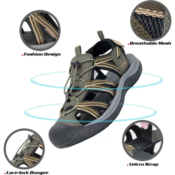 imageGRITION Mens Outdoor Hiking Sandals Summer Beach Closed Toe Water Sandal Waterproof Comfortable Fisherman Adventures Sport Athletic Walking Traveling Shoes SandlesGreen Mens Closed Toe Sandals