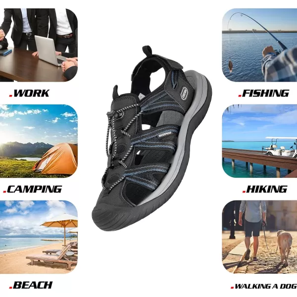 imageGRITION Mens Outdoor Hiking Sandals Summer Beach Closed Toe Water Sandal Waterproof Comfortable Fisherman Adventures Sport Athletic Walking Traveling Shoes SandlesBlack Mens Closed Toe Sandals