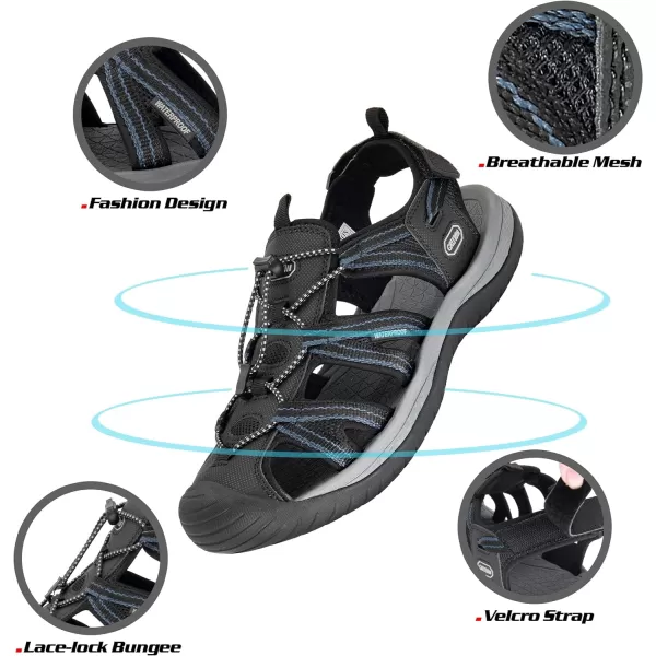 imageGRITION Mens Outdoor Hiking Sandals Summer Beach Closed Toe Water Sandal Waterproof Comfortable Fisherman Adventures Sport Athletic Walking Traveling Shoes SandlesBlack Mens Closed Toe Sandals