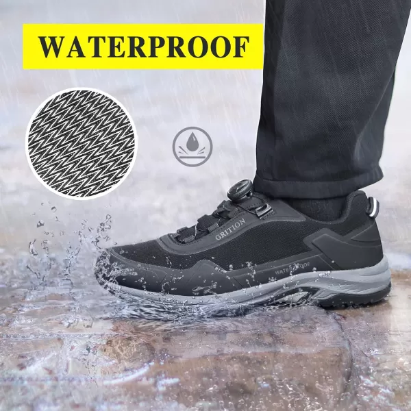 imageGRITION Mens Waterproof Hiking Shoe Low Height Walking Comfortable Trekking Shoes Lightweight Anti Slip Outdoor Breathable BlackBlack