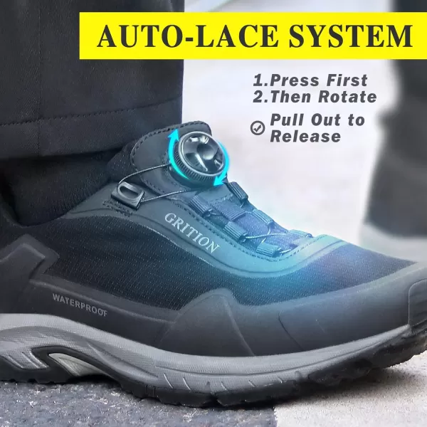 imageGRITION Mens Waterproof Hiking Shoe Low Height Walking Comfortable Trekking Shoes Lightweight Anti Slip Outdoor Breathable BlackBlack