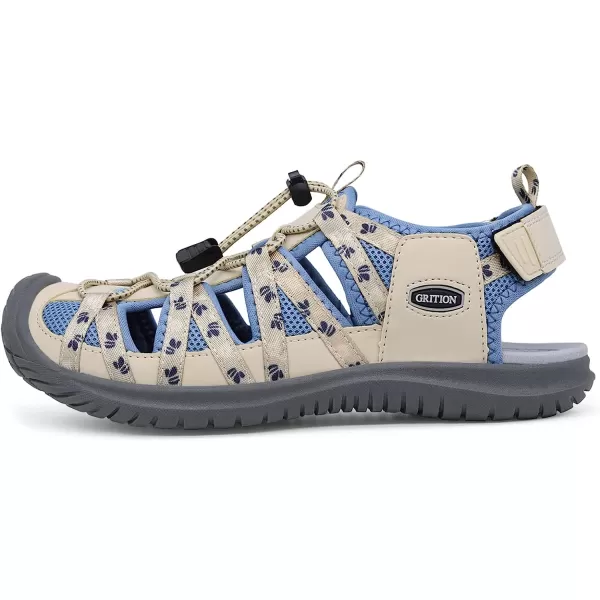 imageGRITION Women Closed Toe Walking Sandals Comfortable Athletic Hiking Sandals Outdoor Trekking Sandals Lightweight Summer Water Sandals NonSlipBeigeblue
