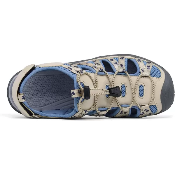 imageGRITION Women Closed Toe Walking Sandals Comfortable Athletic Hiking Sandals Outdoor Trekking Sandals Lightweight Summer Water Sandals NonSlipBeigeblue