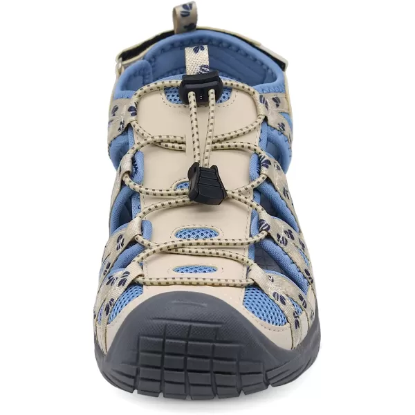 imageGRITION Women Closed Toe Walking Sandals Comfortable Athletic Hiking Sandals Outdoor Trekking Sandals Lightweight Summer Water Sandals NonSlipBeigeblue