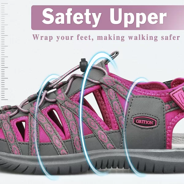 imageGRITION Women Closed Toe Walking Sandals Comfortable Athletic Hiking Sandals Outdoor Trekking Sandals Lightweight Summer Water Sandals NonSlipGreypink