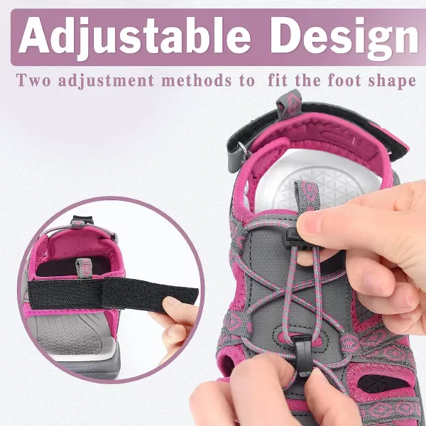 imageGRITION Women Closed Toe Walking Sandals Comfortable Athletic Hiking Sandals Outdoor Trekking Sandals Lightweight Summer Water Sandals NonSlipGreypink