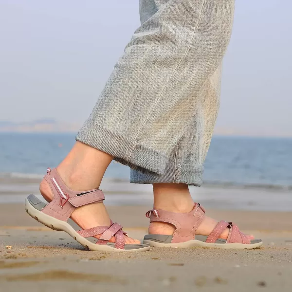 imageGRITION Women Hiking Sandals Comfortable Walking Sport Sandals Summer Open Toe Athletic Sports Shoes Waterproof Lightweight For Travelling Outdoor Trekking BeachPink