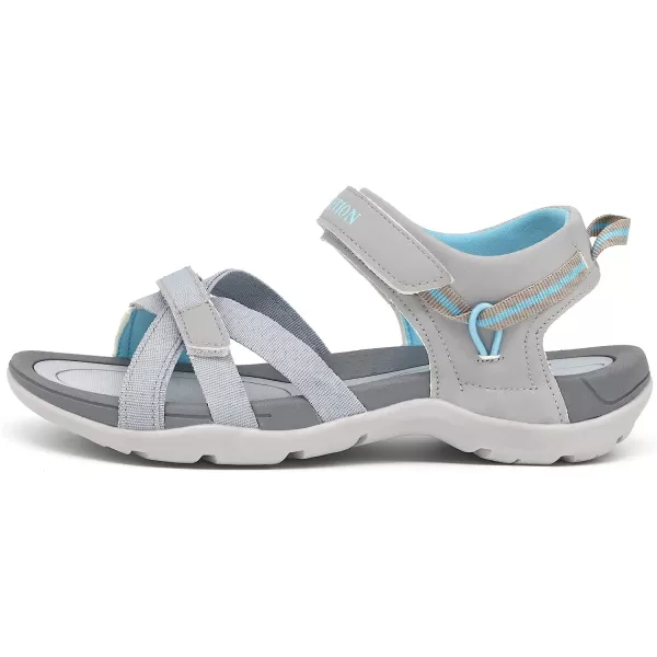 imageGRITION Women Hiking Sandals Comfortable Walking Sport Sandals Summer Open Toe Athletic Sports Shoes Waterproof Lightweight For Travelling Outdoor Trekking BeachLight Grey
