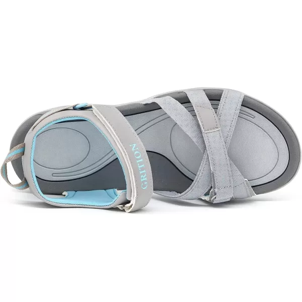 imageGRITION Women Hiking Sandals Comfortable Walking Sport Sandals Summer Open Toe Athletic Sports Shoes Waterproof Lightweight For Travelling Outdoor Trekking BeachLight Grey