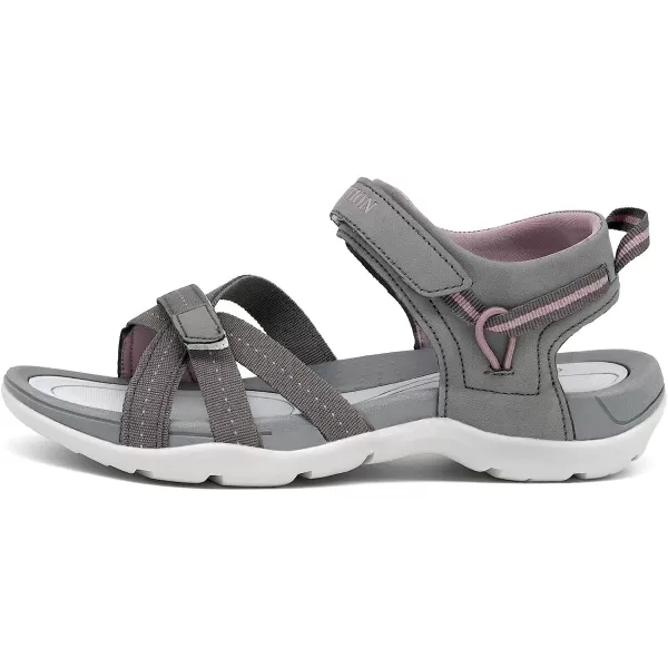 imageGRITION Women Hiking Sandals Comfortable Walking Sport Sandals Summer Open Toe Athletic Sports Shoes Waterproof Lightweight For Travelling Outdoor Trekking BeachDark Grey