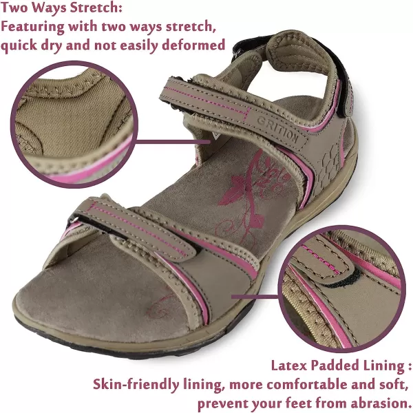 imageGRITION Women Hiking Sandals Wide Outdoor Girl Sport Summer Flat Beach Water Shoes Open Toe Adjustable Walking ShoesBlack