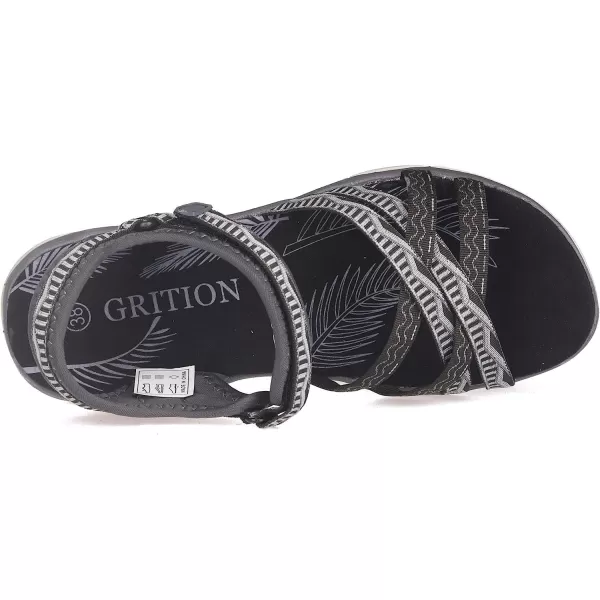 imageGRITION Women Hiking Sandals Wide Outdoor Girl Sport Summer Flat Beach Water Shoes Open Toe Adjustable Walking ShoesBlackGrey