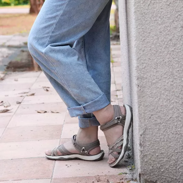 imageGRITION Women Hiking Sandals Wide Outdoor Girl Sport Summer Flat Beach Water Shoes Open Toe Adjustable Walking ShoesBrown