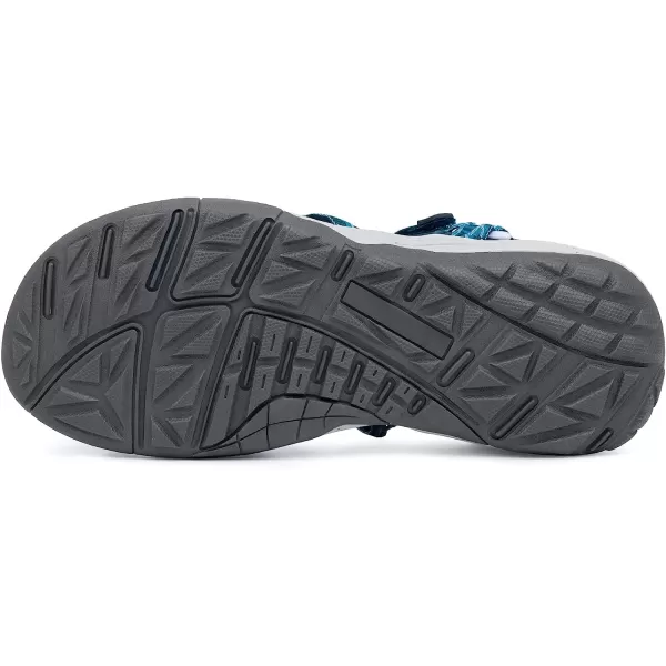 imageGRITION Women Hiking Sandals Wide Outdoor Girl Sport Summer Flat Beach Water Shoes Open Toe Adjustable Walking ShoesDark Blue