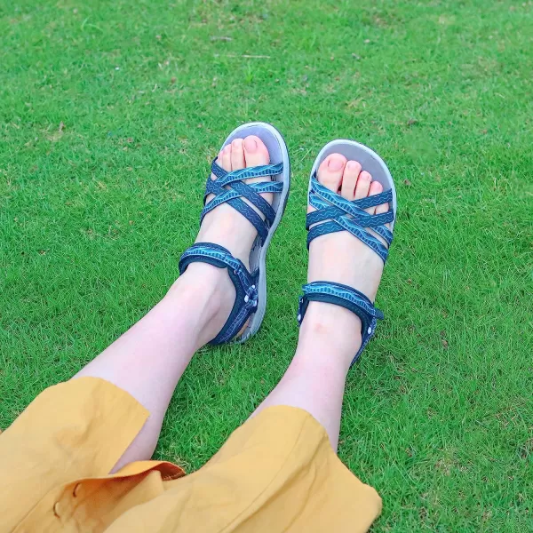 imageGRITION Women Hiking Sandals Wide Outdoor Girl Sport Summer Flat Beach Water Shoes Open Toe Adjustable Walking ShoesDark Blue
