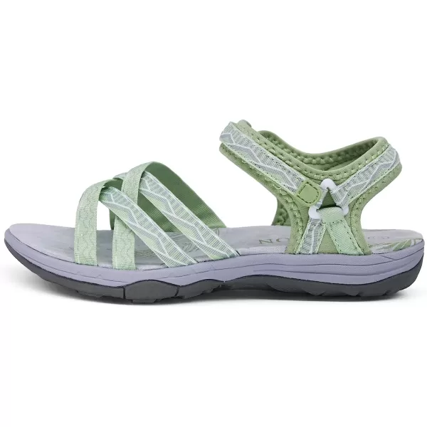 imageGRITION Women Hiking Sandals Wide Outdoor Girl Sport Summer Flat Beach Water Shoes Open Toe Adjustable Walking ShoesGreen
