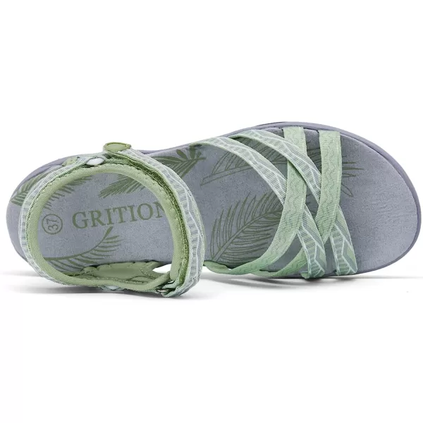 imageGRITION Women Hiking Sandals Wide Outdoor Girl Sport Summer Flat Beach Water Shoes Open Toe Adjustable Walking ShoesGreen
