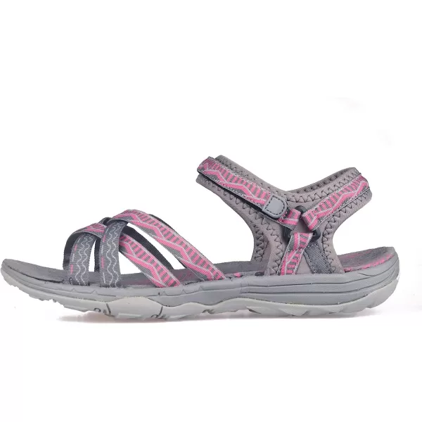 imageGRITION Women Hiking Sandals Wide Outdoor Girl Sport Summer Flat Beach Water Shoes Open Toe Adjustable Walking ShoesGreyPink