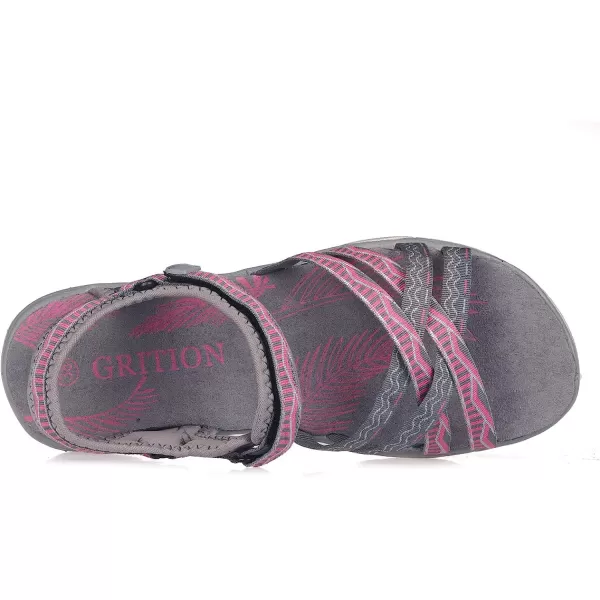 imageGRITION Women Hiking Sandals Wide Outdoor Girl Sport Summer Flat Beach Water Shoes Open Toe Adjustable Walking ShoesGreyPink
