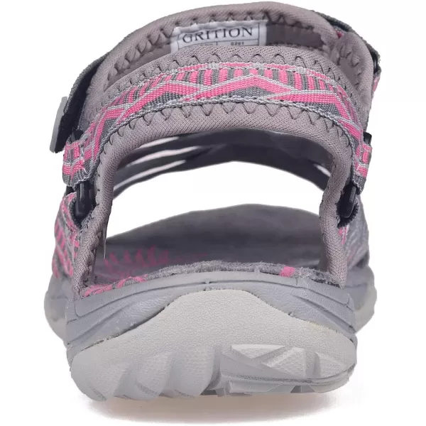 imageGRITION Women Hiking Sandals Wide Outdoor Girl Sport Summer Flat Beach Water Shoes Open Toe Adjustable Walking ShoesGreyPink
