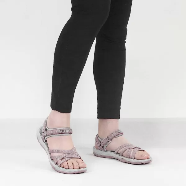 imageGRITION Women Hiking Sandals Wide Outdoor Girl Sport Summer Flat Beach Water Shoes Open Toe Adjustable Walking ShoesLight Pink