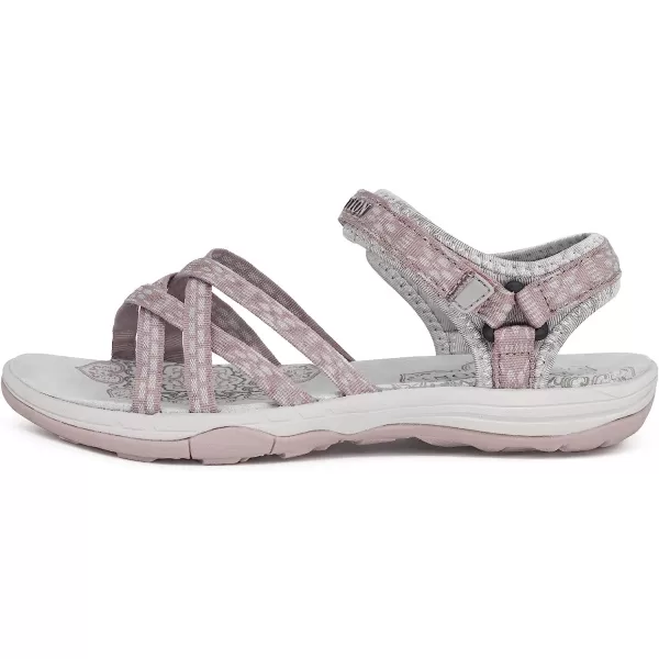 imageGRITION Women Hiking Sandals Wide Outdoor Girl Sport Summer Flat Beach Water Shoes Open Toe Adjustable Walking ShoesLight Pink