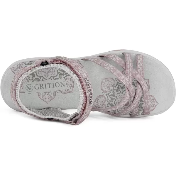 imageGRITION Women Hiking Sandals Wide Outdoor Girl Sport Summer Flat Beach Water Shoes Open Toe Adjustable Walking ShoesLight Pink