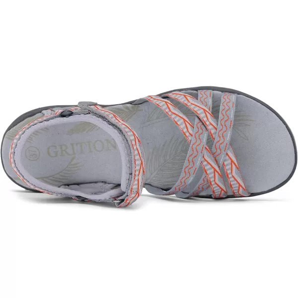 imageGRITION Women Hiking Sandals Wide Outdoor Girl Sport Summer Flat Beach Water Shoes Open Toe Adjustable Walking ShoesOrange