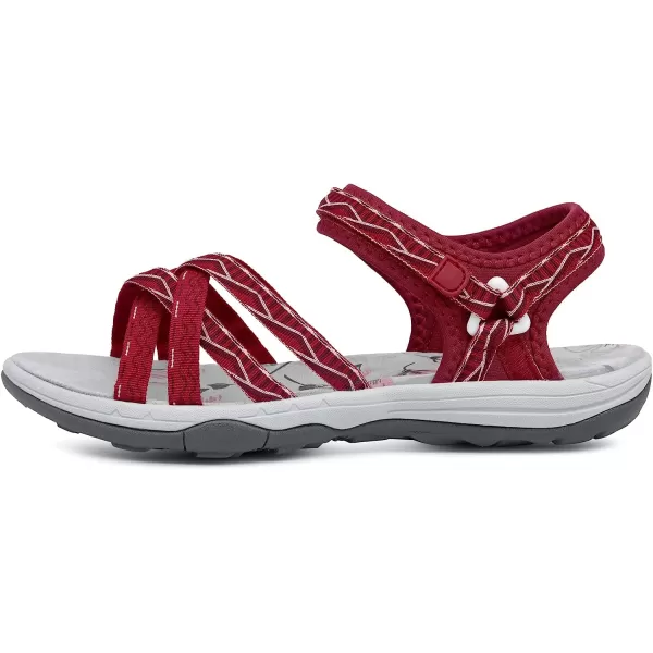 imageGRITION Women Hiking Sandals Wide Outdoor Girl Sport Summer Flat Beach Water Shoes Open Toe Adjustable Walking ShoesRed