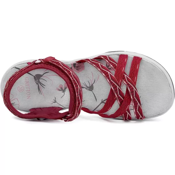 imageGRITION Women Hiking Sandals Wide Outdoor Girl Sport Summer Flat Beach Water Shoes Open Toe Adjustable Walking ShoesRed