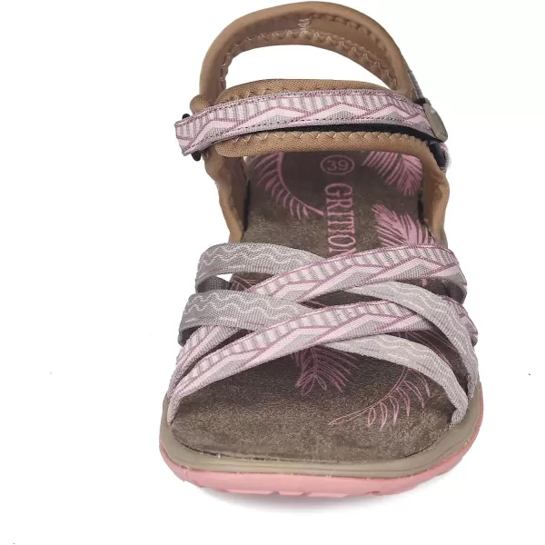imageGRITION Women Hiking Sandals Wide Outdoor Girl Sport Summer Flat Beach Water Shoes Open Toe Adjustable Walking ShoesSandPink