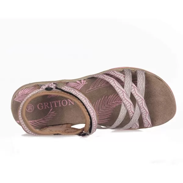 imageGRITION Women Hiking Sandals Wide Outdoor Girl Sport Summer Flat Beach Water Shoes Open Toe Adjustable Walking ShoesSandPink