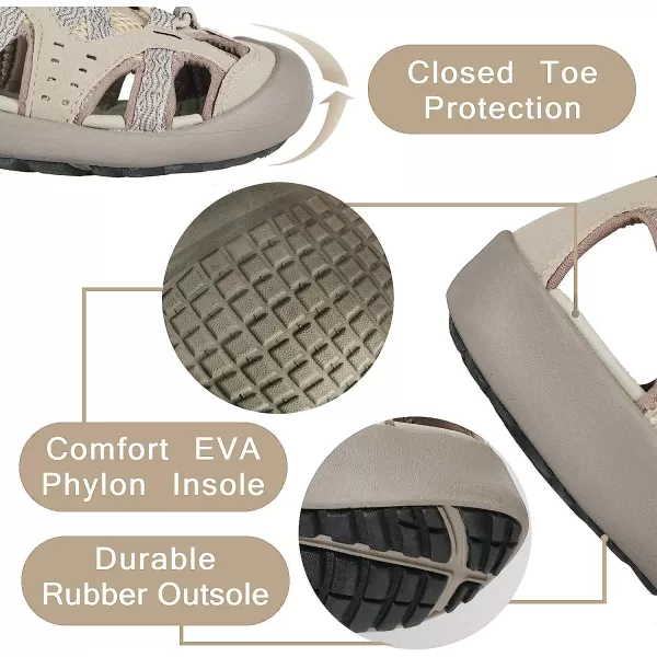 imageGRITION Women Outdoor Hiking Sandals Summer Adjustable Closed Toe Beach Sport Walking Shoes BeigeBeige
