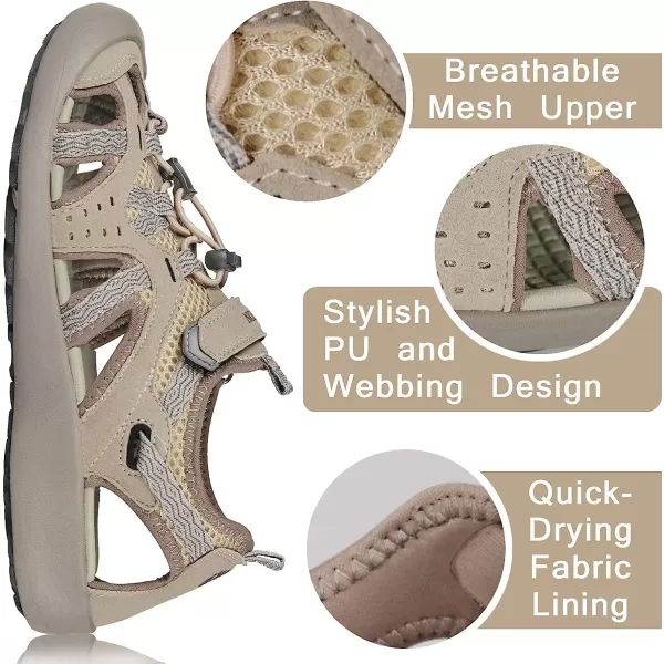 imageGRITION Women Outdoor Hiking Sandals Summer Adjustable Closed Toe Beach Sport Walking Shoes BeigeBeige