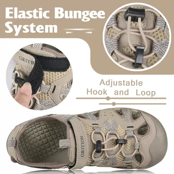 imageGRITION Women Outdoor Hiking Sandals Summer Adjustable Closed Toe Beach Sport Walking Shoes BeigeBeige
