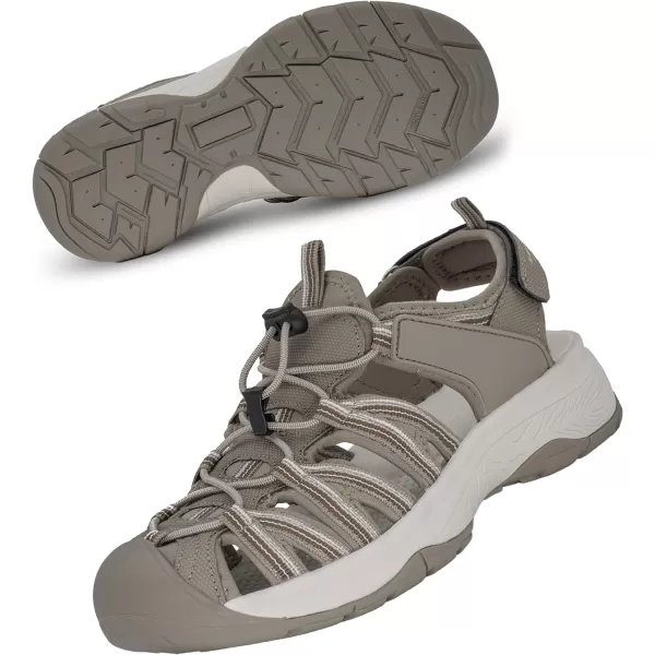 imageGRITION Women Outdoor Hiking Sandals Summer Adjustable Closed Toe Beach Sport Walking Shoes Blue Purple BeigeBeige Sandals