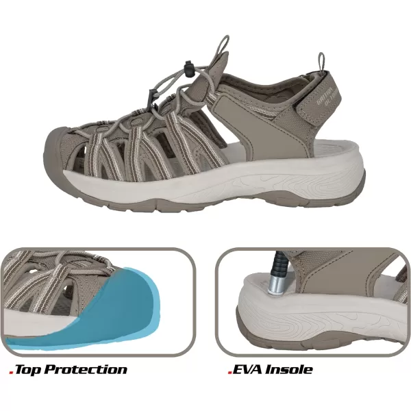 imageGRITION Women Outdoor Hiking Sandals Summer Adjustable Closed Toe Beach Sport Walking Shoes Blue Purple BeigeBeige Sandals